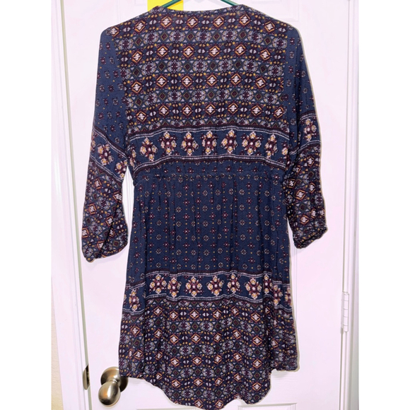 Women's Knox Rose Navy White Patterned Long Sleeve Tunic Dress M​ - Picture 8 of 8
